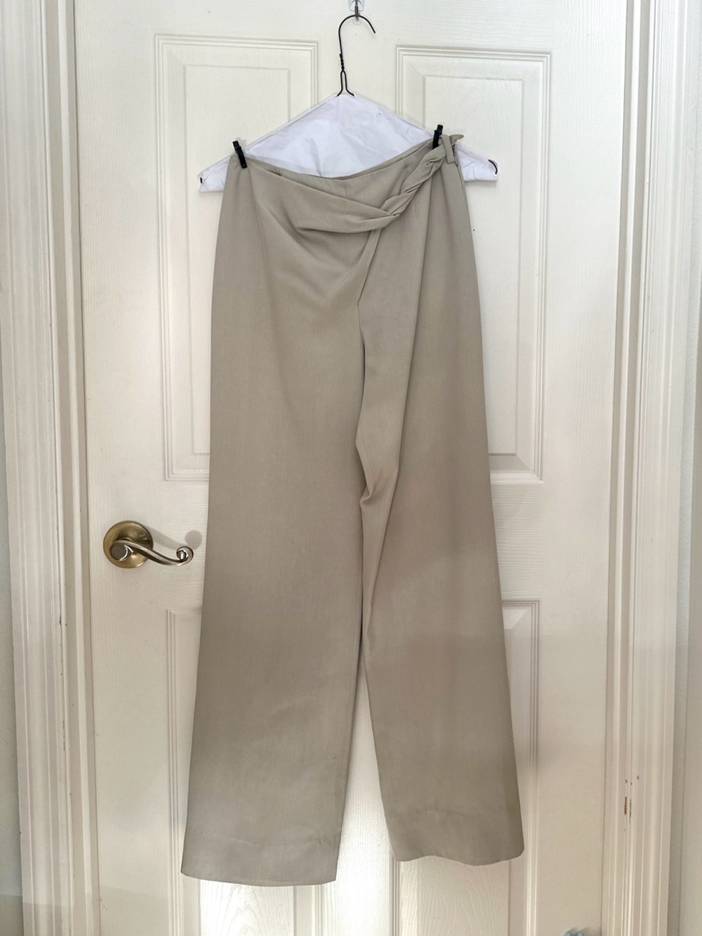 Vintage 100% Silk Giorgio Armani Twist Belt Waist Wide Leg Pants - Beige EU36